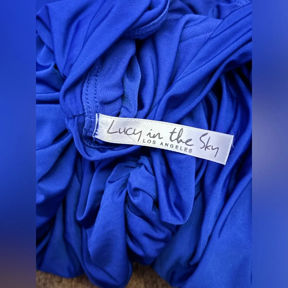 Blue homecoming dress. Short ruched deep blue dress size small Lucy in the Sky - Picture 9 of 10